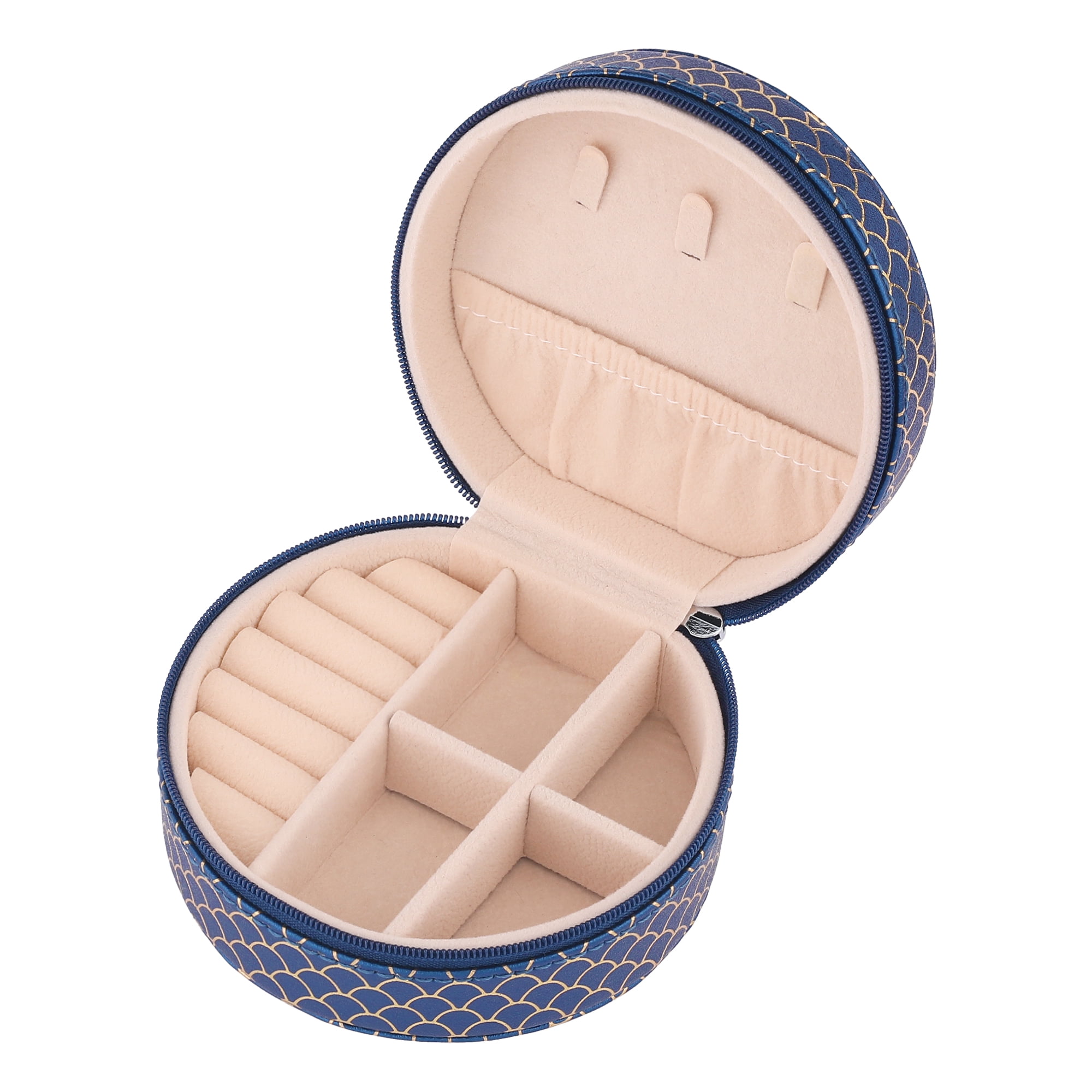 Unique Bargains Mini PU Leather Jewelry Box for Women Portable Organizer Case Dark Blue