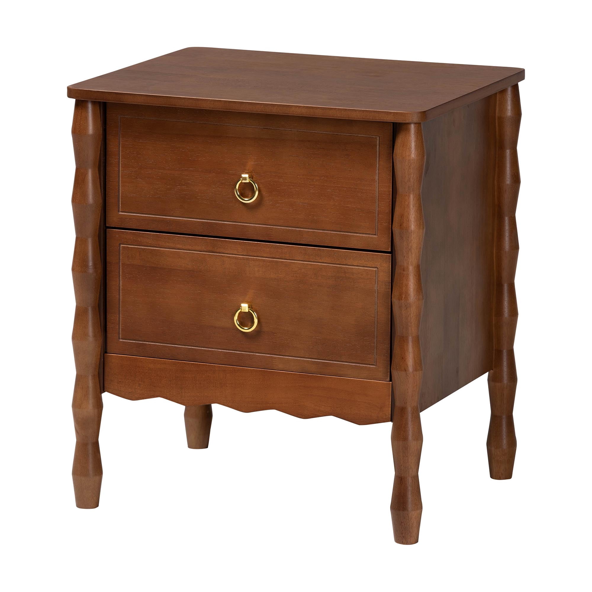 Baxton Studio Seamus Mid-Century Modern Bedroom Set, 4-Piece Set with Two Nightstands, Queen, Walnut Brown