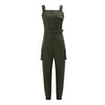 thumbnail image 3 of Women's Dungarees Sleeveless Cargo Overalls Straps Belted Jumpsuits Beam Foot Stretch Bib Pants with Pockets, 3 of 6