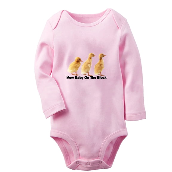 iDzn New Baby On The Block Funny Rompers, Newborn Baby Unisex Bodysuits, Infant Animal Duck Graphic Jumpsuits, Toddler Kids Long Sleeve Oufits (Pink, 0-6 Months)