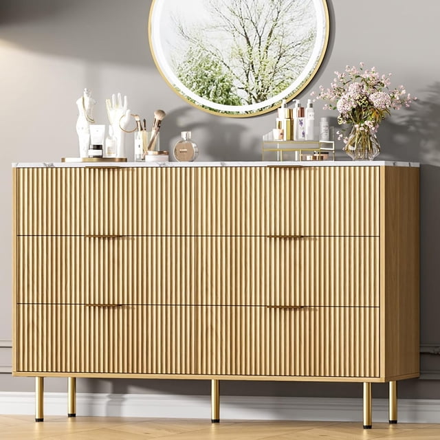 Commode à 6 Tiroirs avec Tiroirs Larges, Coffre Moderne en Bois pour Chambre, Salon et Entrée