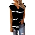 thumbnail image 4 of Charella Polyester Summer T Shirts Women Cap Short Sleeve Pleated V Neck Tunic Top Graphic Striped Flower Print Tees (Large, Black), 4 of 7