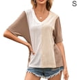 thumbnail image 1 of Camiseta de mujer de manga corta con cuello en V, color block, camiseta holgada de verano, marrón, S Vogacara AP001239-13, 1 of 7