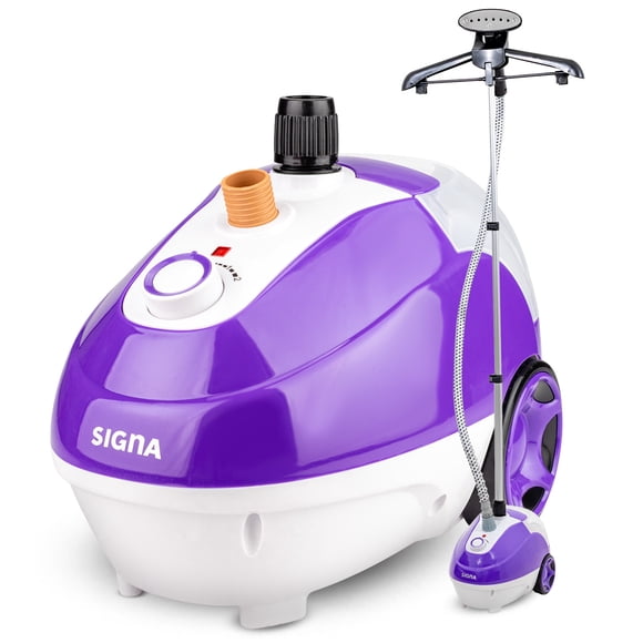 Plancha Vertical Profesional 2 Niveles De Presión Vaporizador De Ropa Pedestal Ajustable Con Gancho 360° 1.3lt Deodoriza Y Sanitiza Color Morado Signa