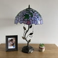 thumbnail image 4 of Tiffany Table Lamp Purpler Stained Glass Green Leaves Iron Metal Leaves Bronze Base LED Bulbs Included for Living Room Bedroom Bedside 14"W*14"D*24"H, 4 of 5