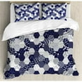 thumbnail image 3 of Navy Blue Duvet Cover Set, Octagon Patchwork Style Pattern Image with Dots Stars Squares and Stripes, Decorative 2 Piece Bedding Set with 1 Pillow Shams, Twin Size, Navy and White, by Ambesonne, 3 of 3
