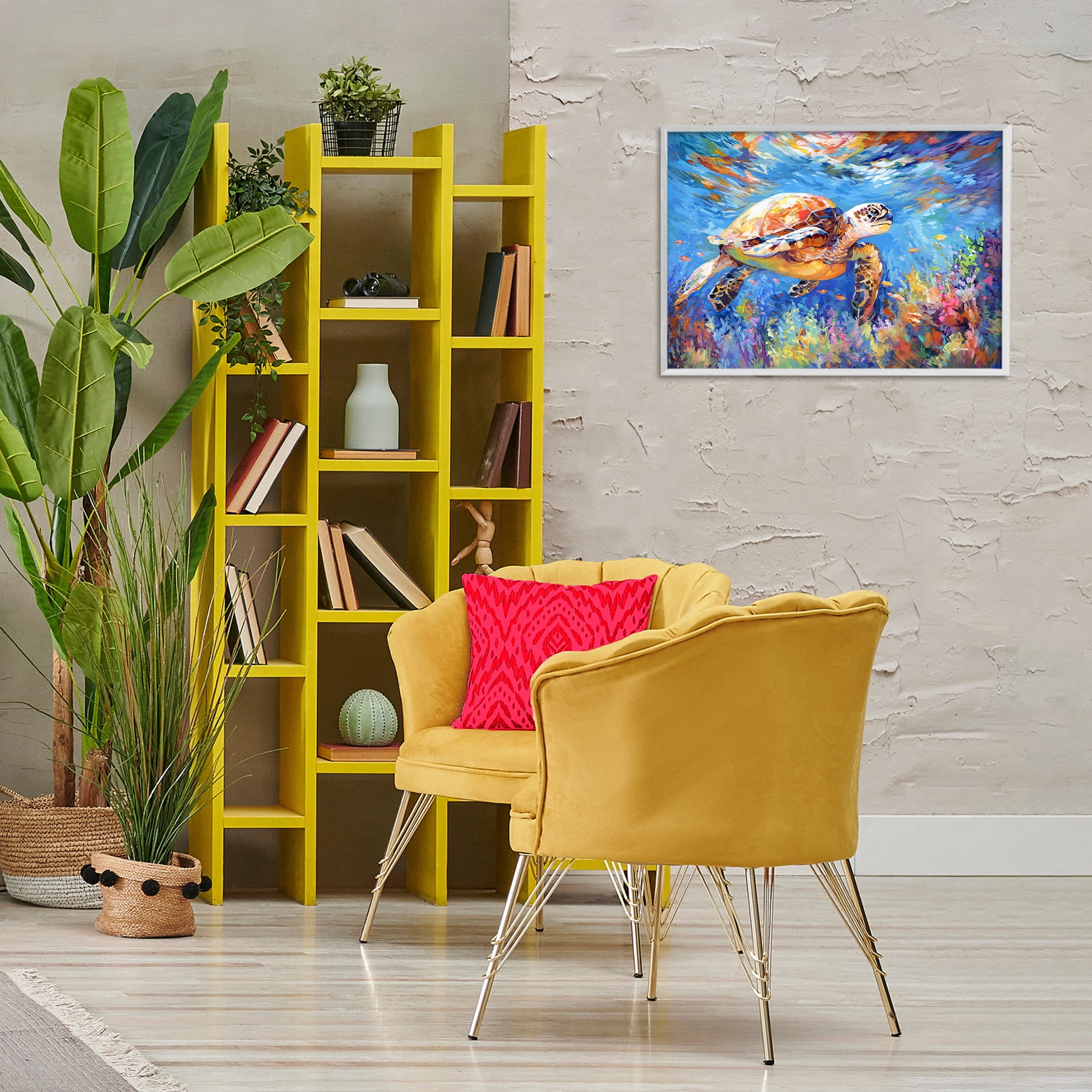 Stupell Industries Sea Turtle's Adventure Animals & Insects Painting White Framed Art Print Wall Art, 24 x 16