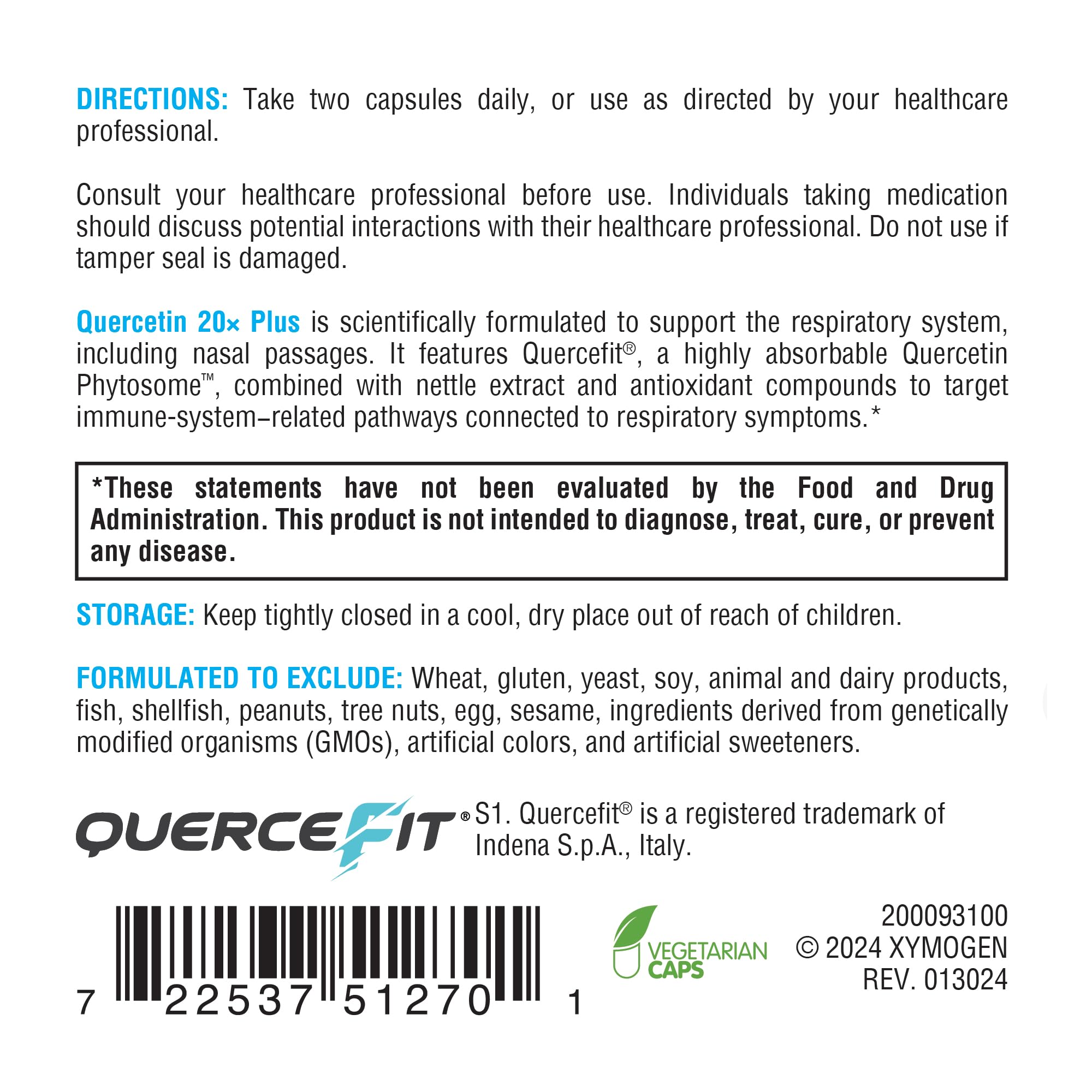 XYMOGEN Quercetin Complex - Quercetin 20× Plus - Quercetin Supplements with Vitamin C, N-Acetyl-L-Cysteine and Nettles - Formulated for Respiratory Support - Vegan and Gluten-Free (120 Capsules)