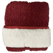 Cuddle Duds Cranberry Red Carved Sherpa Fleece Plush Throw Blanket, 50x60