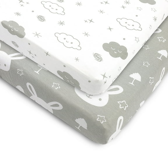 Bublo Baby Mini Crib Sheets 2-Pack | 100% Cotton Jersey | 24×38×5 in Universal Fit for Pack N Play / Portable Cribs