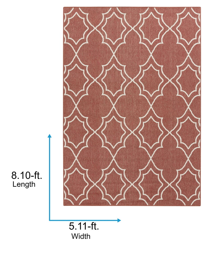 Livabliss Outdoor Rugs, 6x9 Alfresco Cottage Red Area Rug for Patio, Porch, Deck, Backyard, Waterproof Indoor Outdoor Carpet (5'11" x 8'10")