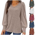 thumbnail image 6 of Women's Oversized Knit Thin Puff Sleeve Long Sleeve Loose Comfortable T-Shirt Top, 6 of 8
