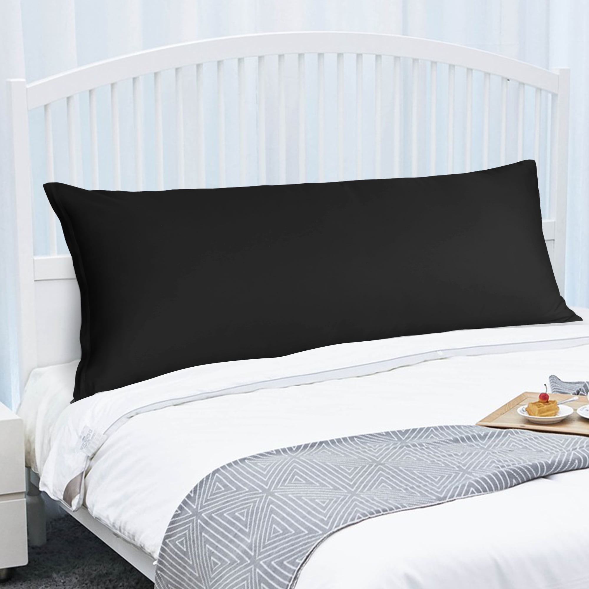 Unique Bargains Egyptian Cotton Zipper Long Body Pillow Cover Black 20" x 72"