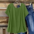 thumbnail image 6 of Women's Cotton Linen Top, Short Sleeve Round Neck Button Down Long Length Cardigan, Cute & Casual Summer Shirt for Layering, Beach Cover Up, and Vacation Wear-Blackish Green, 6 of 7