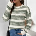 thumbnail image 6 of Aueoeo Women's Striped Knit Sweaters Fall Winter Crew Neck Long Sleeve Casual Sweater Pullover Tops Army Green L, 6 of 6