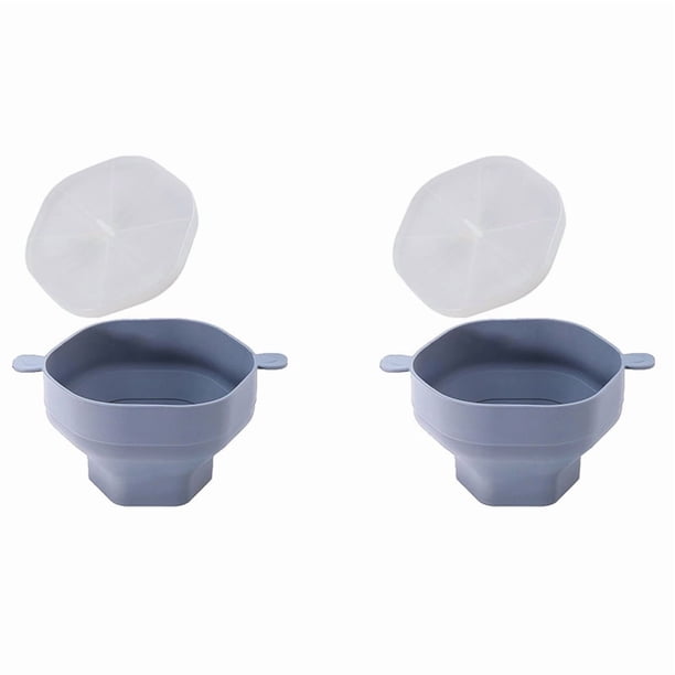 2X Tazón de Silicona para Palomitas de Maíz para Microondas, Cubo Plegable para Hacer Palomitas de Maíz con Tapa, Herramienta Plegable para Hornear en la Cocina, Color Gris