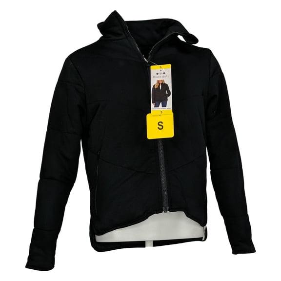 Three Dots Women's Sleepwear Sz S Zip Front Quilted Jacket Black