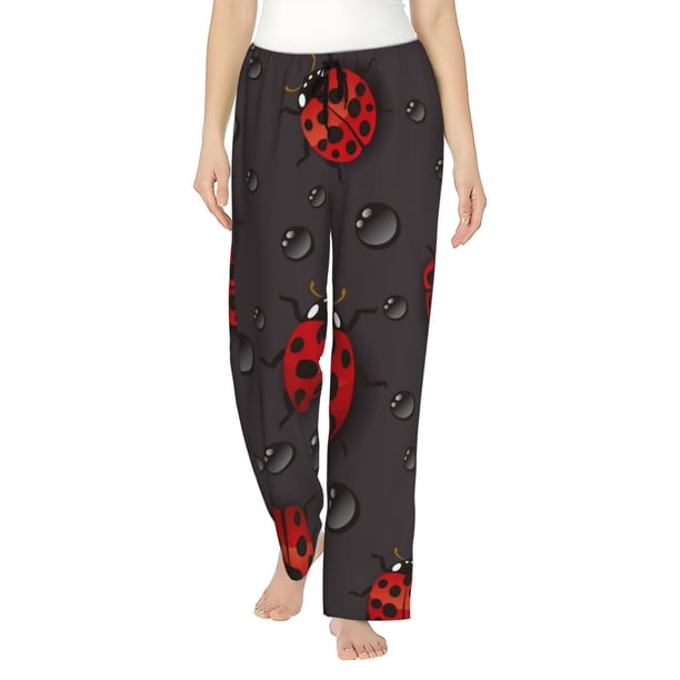 Balery Red Ladybugs Pantalones de pijama para mujer, pijamas ultraligeros, pantalones de estar por casa-Medium