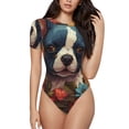 thumbnail image 1 of Saiise Pyjama Mignon à Fleurs Colorées Motif Bouledogue Français pour Femmes, Manches Courtes, Col Rond, Justaucorps Extensible avec Fermeture à Pression-Moyen, 1 of 7