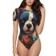 thumbnail image 1 of Balery Cute Colorful Flower French Bulldog Body de cuello redondo de manga corta para mujer Tops de manga corta Tops básicos-XX-Large, 1 of 7
