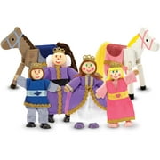 Melissa & Doug Royal Family Wooden Poseable Doll Set for Castle and Dollhouse (6 pcs) - 4 Dolls, 2 Horses (3-4 inches each)