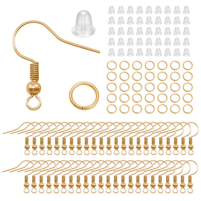 ATJIA 100/300 Pcs Hypoallergenic Earring Hook Kit Mix-color Ear Wires Fish Hooks Open Jump Rings Earplugs For DIY Jewelry Making