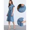 thumbnail image 2 of DARING DIVA Denim Shirt Button Down Short Sleeves  Dress XS Light Blue, 2 of 7