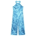thumbnail image 5 of iiniim Kids Girls Halter Shiny Sequins Jazz Latin Dance Jumpsuit Sleeveless Romper Long Pants Sky Blue 6, 5 of 7