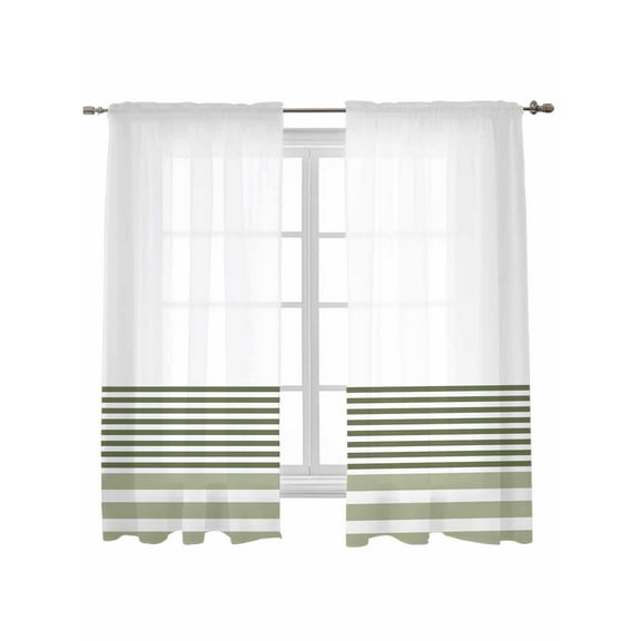 Sage Green Striped Curtains 72 Inch Length, Sheer Curtains for Bedroom Living Room Window Modern Farmhouse Stripes Rod Pocket Voile Drapes Kitchen Curtains Small Half Window 52"x72" 2 Panels
