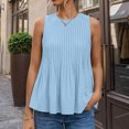 thumbnail image 4 of CIENVNSTG Womens Summer Pleated Peplum Tops Casual Sleeveless Tank Tops Flowy Babydoll Shirts Light Blue M, 4 of 5