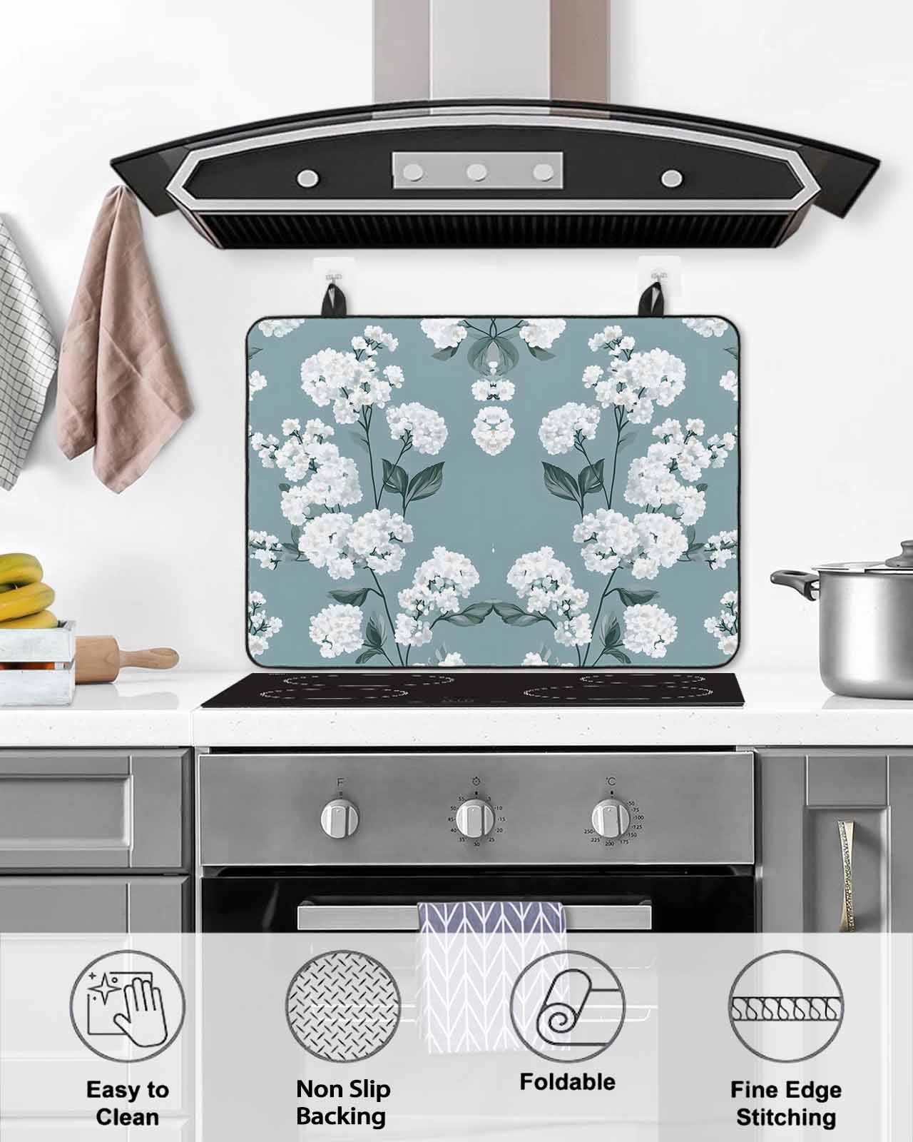 nqOlkjepod Large Induction Cooktop Protector Mat 24"x21", Spring Flowers Stove Top Covers for Electric Stove, Watercolor Plant Garden Florals Leaf Stove Burner Cover Mats, Glass Top Stove Cover