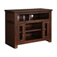 thumbnail image 4 of Benjara Wooden TV Stand with Two Glass Inserted Door Cabinets and Open Shelves, Brown, 4 of 5