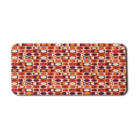 Geometric Computer Mouse Pad  Vintage Sixties Circles with Squares Disc Vibrant Symmetric Motif  Rectangle Non-Slip Rubber Mousepad X-Large  35  x 15  Gaming Size  Marigold Maroon  by Ambesonne
