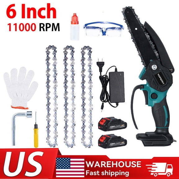 6" Mini Handheld Electric Chainsaw Cordless Chain Saw Wood Cutter With 2Battery