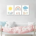 thumbnail image 5 of 3Pcs Boho Nursery Canvas Wall Art Play All Day Kids Room Wall Decor Pictures Rainbow Sun Cloud Posters Prints for Boy Girl Bedroom Playroom Classroom Decoration, 12x16in, 5 of 6