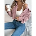 thumbnail image 6 of Corduroy Jacket Women, Yigetop Women's Fashion Cropped Shacket Button Down Corduroy Shacket Jackets Casual Plaid Long Sleeve Crop Jackets Tops Cropped Jacket Pink L, 6 of 8