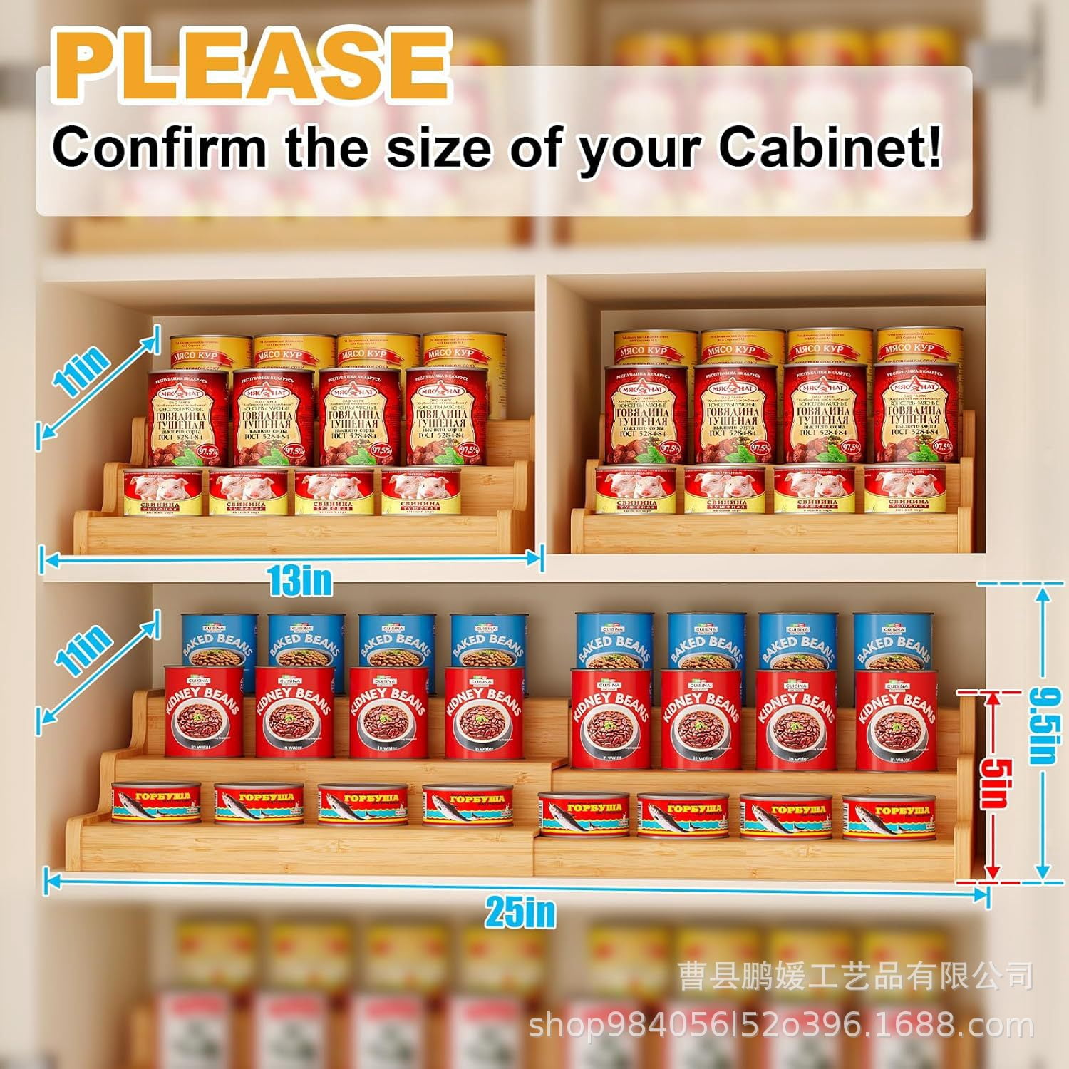 Expandable Bamboo Can Rack Organizer for Pantry, 3-Tier Adjustable Can Storage Holder, Soda Organizer Holds Up to 24 Cans, Canned goods Storage Display for Pantry