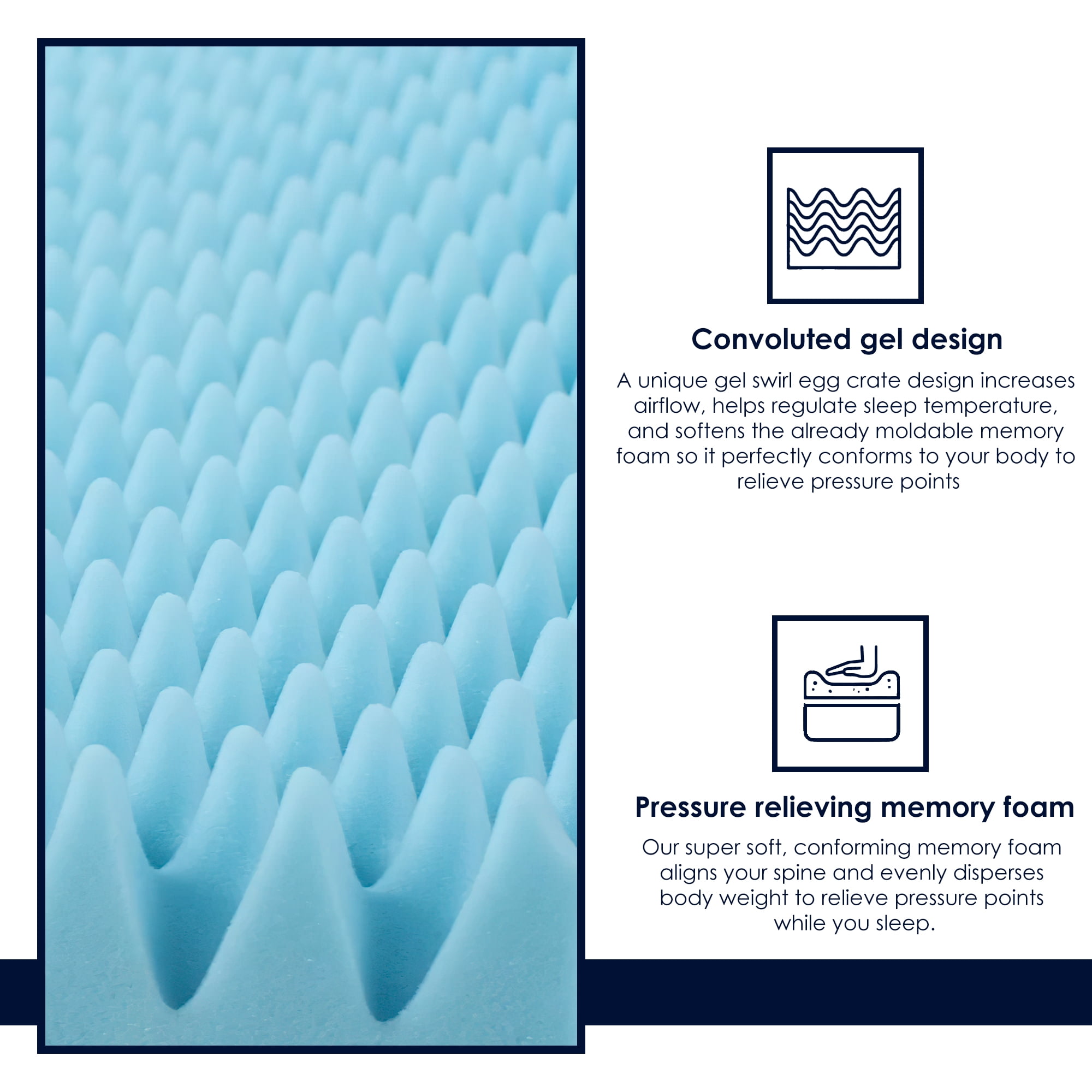 Continental Sleep, 3" Convoluted Gel Memory Foam Toppers, King, Blue