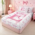 thumbnail image 2 of meiyoeat Pink Personalized Monogram Print Zipper Full Size Comforter Sets with Fitted Sheet and 2 Pillowcases For Girls,Cartoon Bow Initial E Zipper Bedding Set For Kids,pink Reversible,4-Piece, 2 of 7