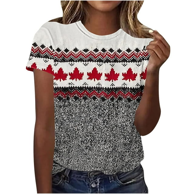 Tops de Manga Corta para las Mujeres de Ajuste Suelto Nueva Camiseta de Manga Corta Impresa con Suéter, Cuello Redondo de Poliéster
