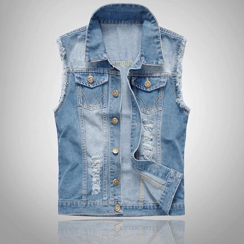 PLUS SIZE Men's Denim vest Casual elastic Sleeveless Denim jacket Jean coat  gift | eBay