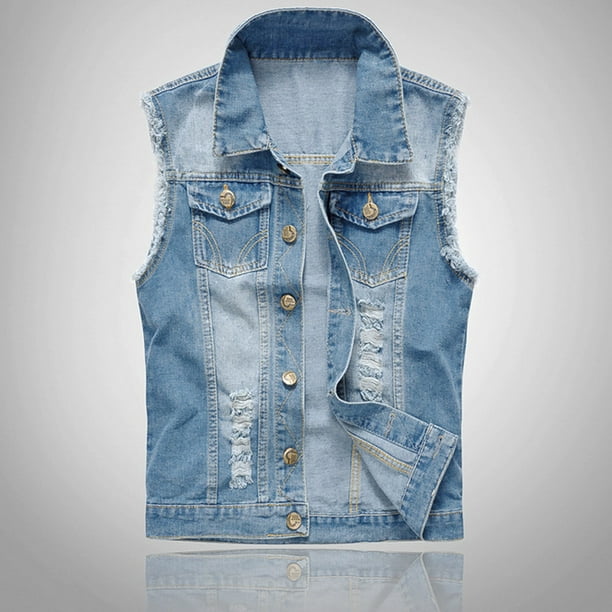 dump Spreek luid Anzai Fashion Men Denim Vest Sleeveless Washed Jeans Waistcoat Ripped Jacket Tops  New - Walmart.com
