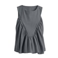 thumbnail image 3 of ClodeEU Women's Round Neck Sleeveless Ruffle Flowy Babydoll Tank Top,Solid Loose Casual Summer Camisole Blouse Gray,Women's Plus M, 3 of 6