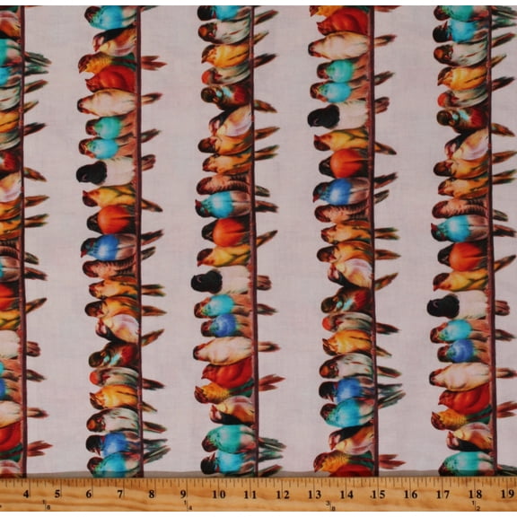 Cotton Perched Birds Animals Sitting Poles Colorful Vintage Birdwatcher Natural Cotton Fabric Print by the Yard (SRK-20848-268-NATURE)