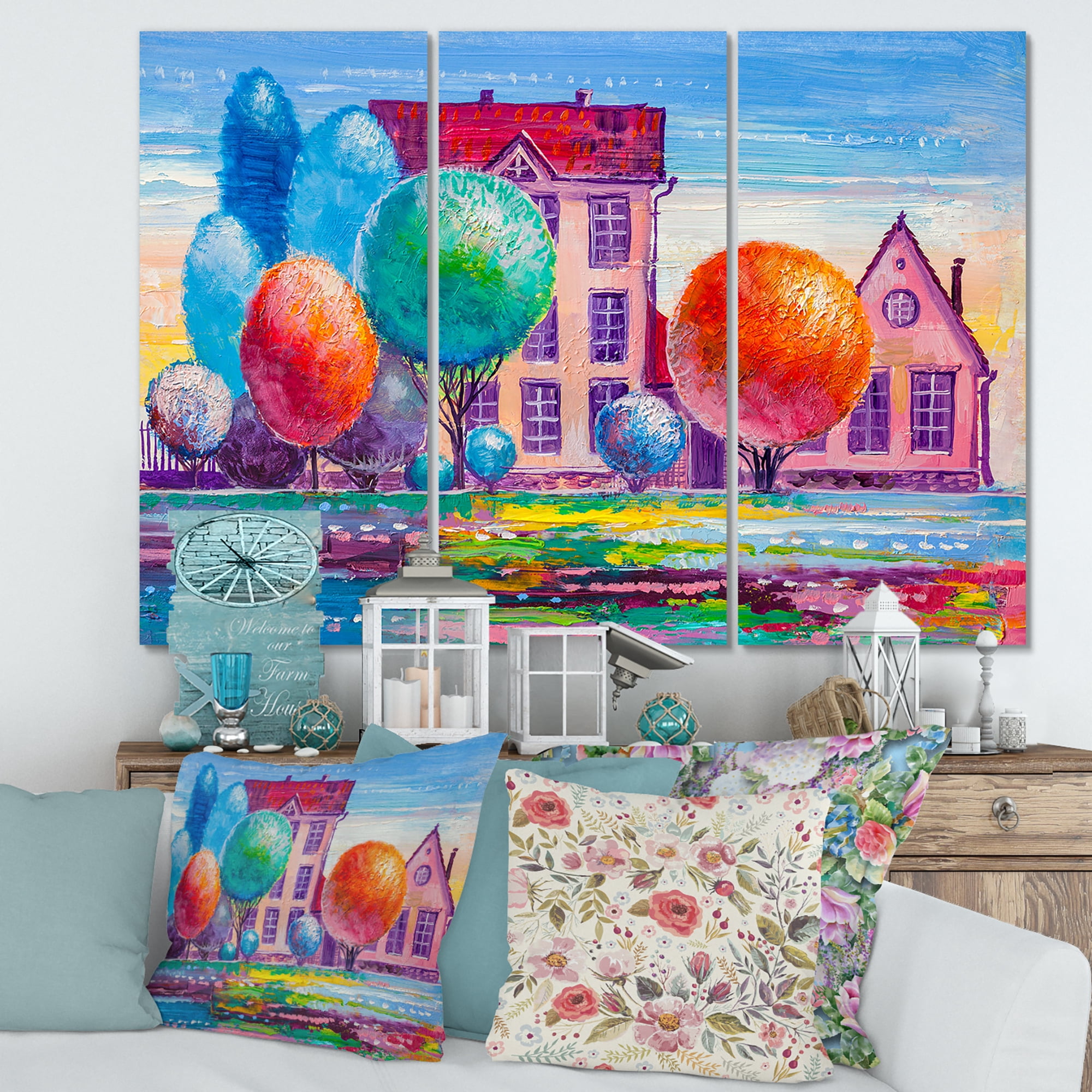 Designart ' Abstract Daydream House In The VIllage ' Traditional Canvas Wall Art Print