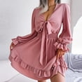 thumbnail image 2 of Pompotops Mode Femmes Casual Sexy V-Cou Solide Robes d'Été à Manches Longues Bandage Robe en Vente, 2 of 8