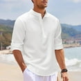 thumbnail image 6 of Manxivoo Mens Shirts Men's Casual Shirts Band Collar Long Sleeve Beach Hippie T Shirts Fashion Striped Shirts Mens Dress Shirts White M, 6 of 7