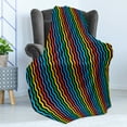 thumbnail image 4 of Purple and Yellow Soft Flannel Fleece Blanket, Rainbow Like Colorful Optical Illusory Vertical Repetitive Wavy Stripes, Cozy Plush for Indoor and Outdoor Use, 60" x 80", Multicolor, by Ambesonne, 4 of 5
