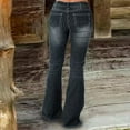 thumbnail image 4 of YUIVH Trendy Jeans Women's Loose Wide Leg Pants Fashionable Casual Mid Rise Buttoned Striped Thin Flared Jeans Comfy Stretch Denim Capri Short Jeans, 4 of 9