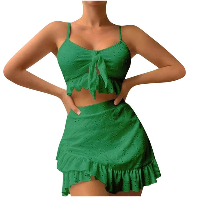 Bikinis for Women Womens Solid Color Wrapped Hip Skirt Split Swimwear Set